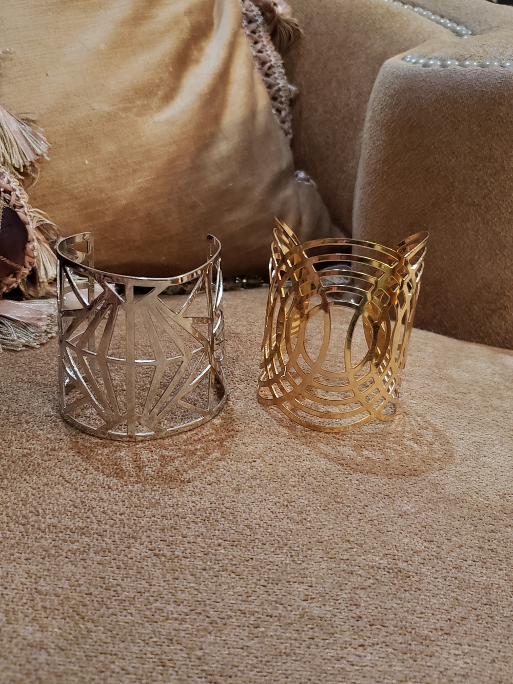 Gold and Silver Metal Cutout Cuff Bracelets